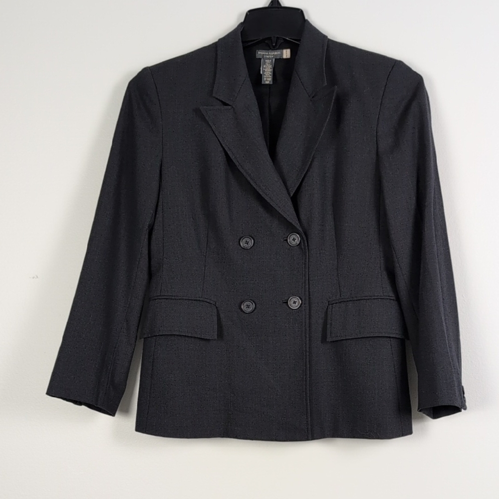 Banana Republic Charcoal Double-Breasted Blazer 95% Wool